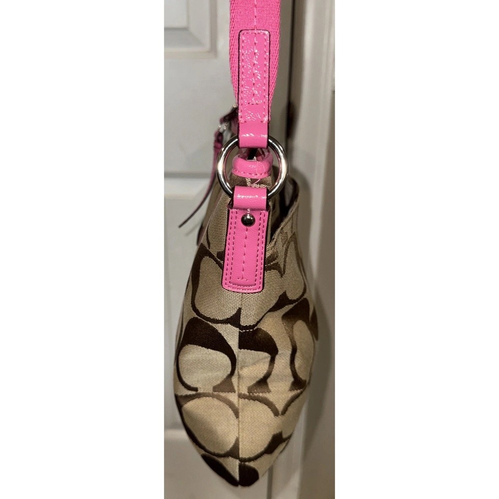 Coach Canvas Pink Crossbody Bag Signature Purse Tote W/ Adjustable Strap - Picture 6 of 12